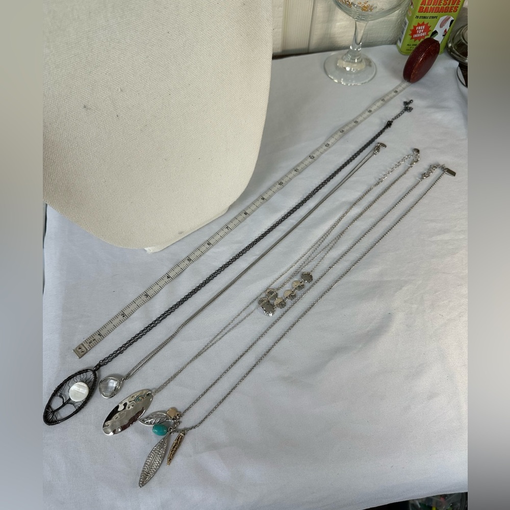 Four Long Silvertone Statement Necklaces - image 5